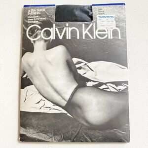 Vintage Calvin Klein Spellout Waistband  All sheer Black Pantyhose SZ A